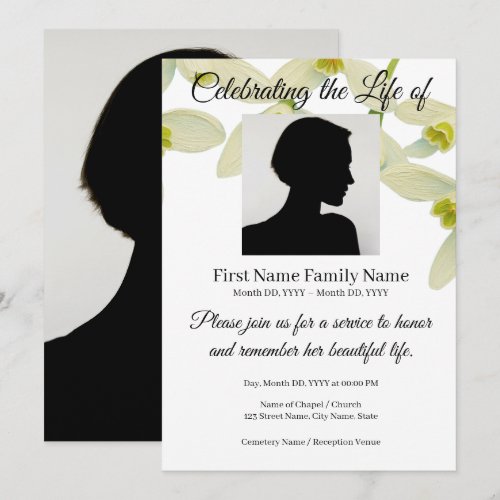 Snowdrop pink memorial invitation