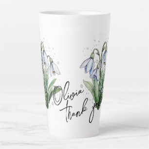Snowdrop "Thank you!" Editable Slogan & Name Latte Mug