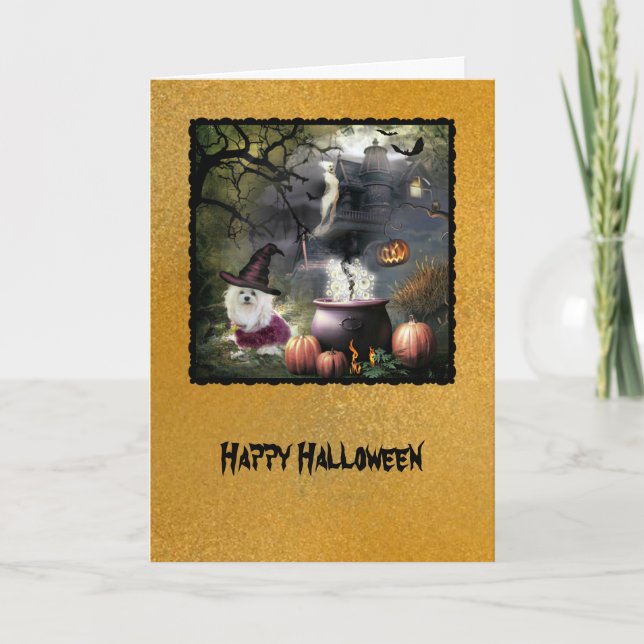Snowdrop the Maltese Halloween Greeting Card (Front)