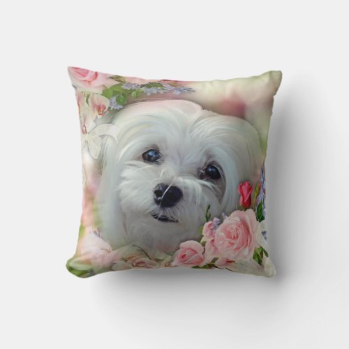 Snowdrop the Maltese PillowCushion Throw Pillow