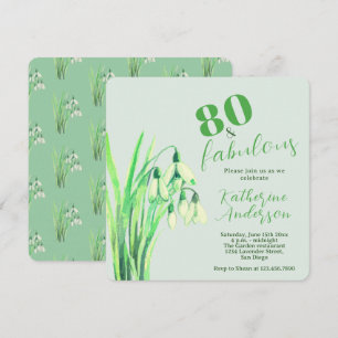 Snowdrop Watercolor, 80 & Fabulous Birthday  Invitation