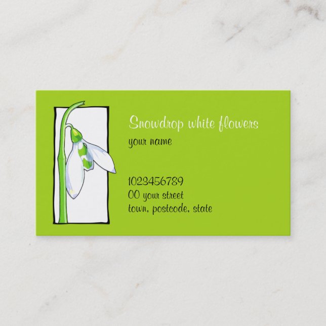 Snowdrop white green Florist Business Card (Front)