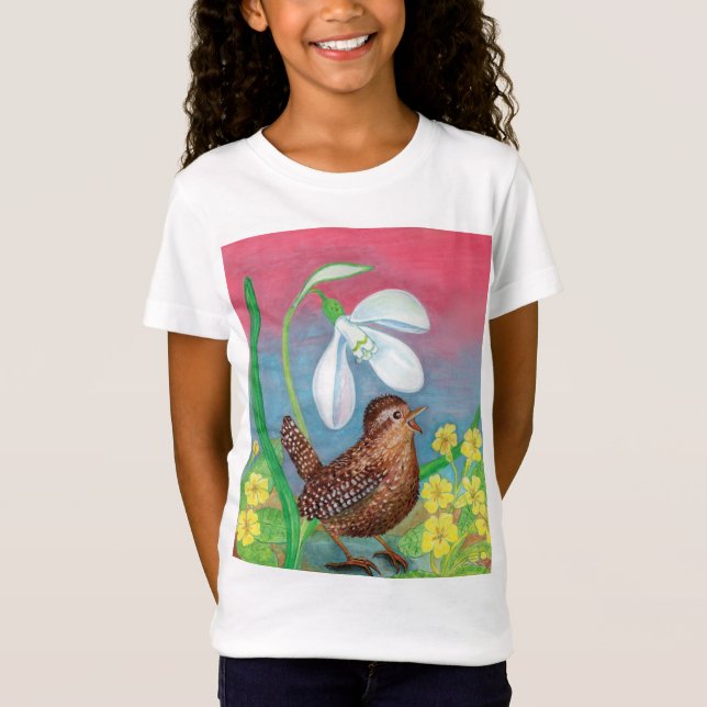 Snowdrop & wren bird & spring Girls   T-Shirt (Front)