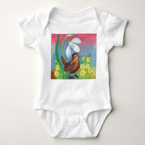 Snowdrop  wren bird summon the spring  baby bodysuit