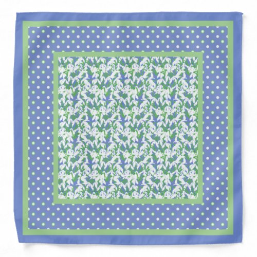 Snowdrops and Polka Dots on Blue Border Pattern Bandana