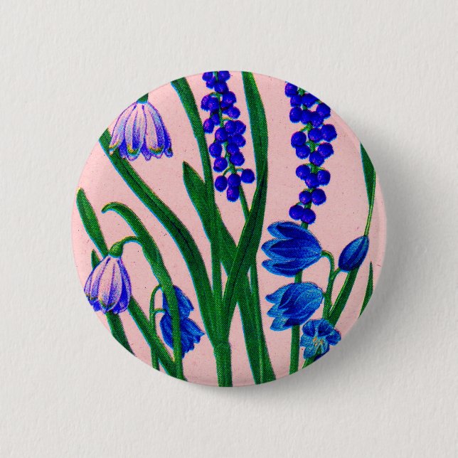 snowdrops and scilla pinback button (Front)