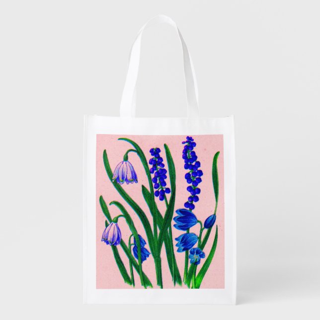 snowdrops and scilla reusable grocery bag (Front)