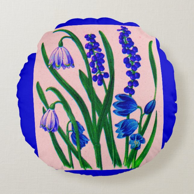 snowdrops and scilla round pillow (Front)