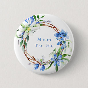 Snowdrops and Scilla Spring Floral Boy Baby Shower Button
