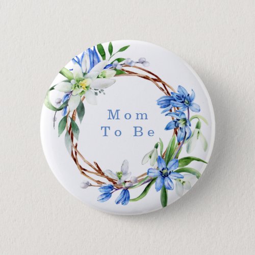 Snowdrops and Scilla Spring Floral Boy Baby Shower Button