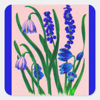 snowdrops and scilla square sticker