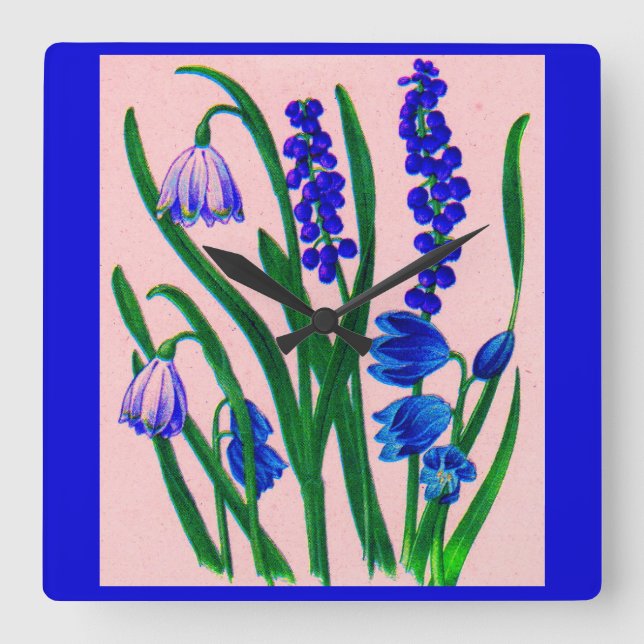 snowdrops and scilla square wall clock (Front)