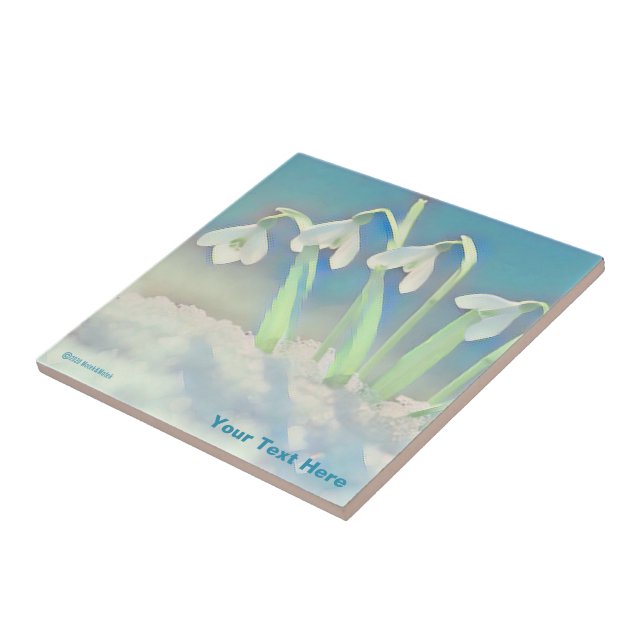 Snowdrops Blue Ceramic Tile (Side)
