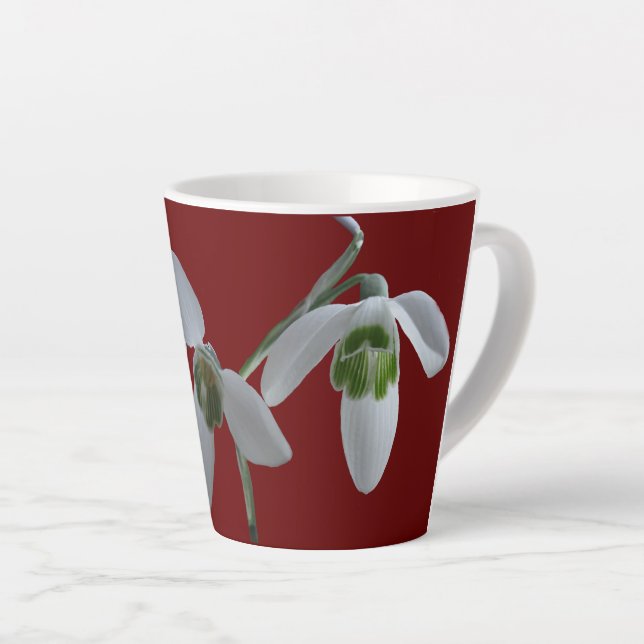 Snowdrops Cust. Dark Red Latte Mug (Right Angle)