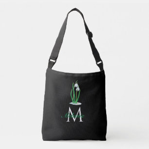 Snowdrops Flowers Spring Custom Monogram Black Crossbody Bag