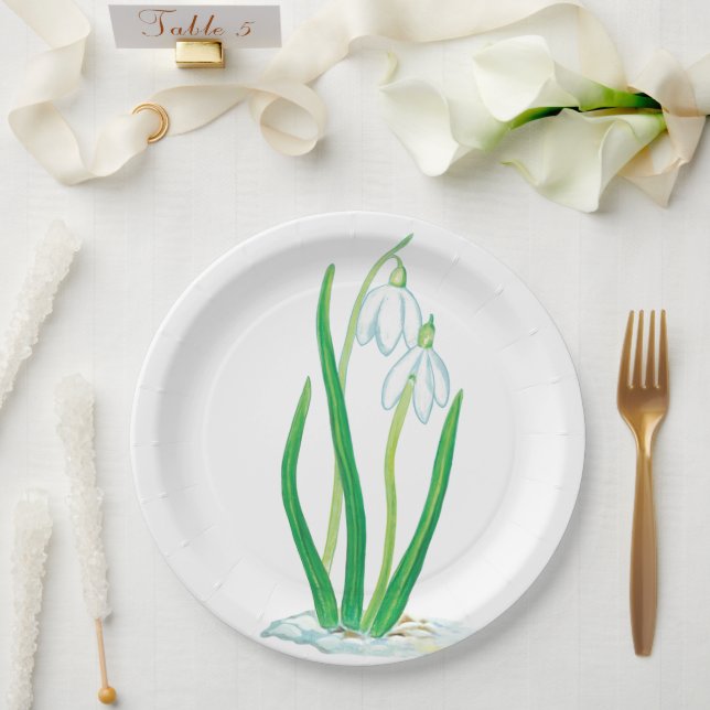 Snowdrops (Galanthus nivalis)  Paper Plates (Wedding)