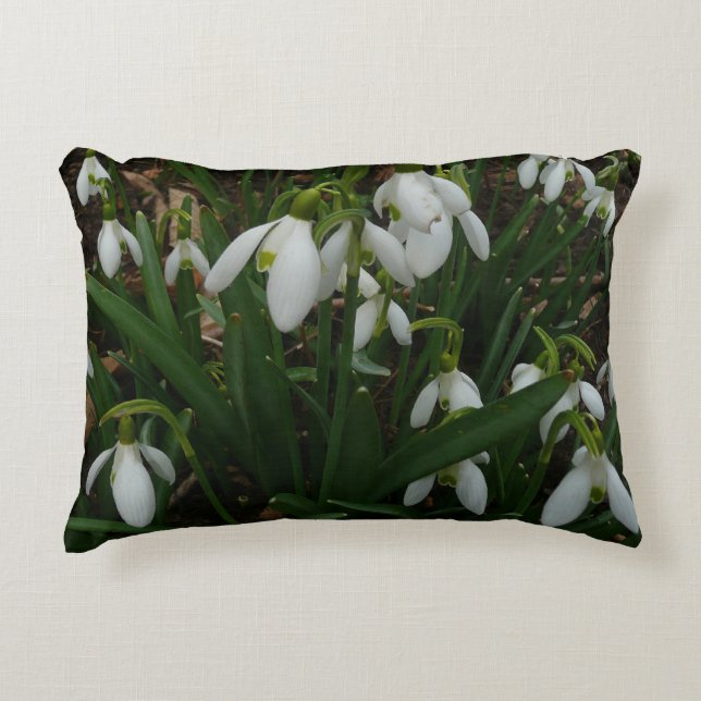 Snowdrops I (Galanthus) White Spring Flowers Accent Pillow (Front)