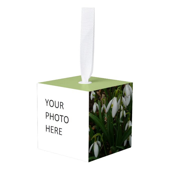 Snowdrops I (Galanthus) White Spring Flowers Cube Ornament (Front Angled)