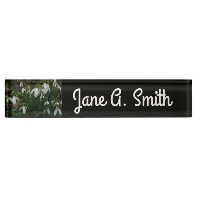 Snowdrops I (Galanthus) White Spring Flowers Desk Name Plate (Front)