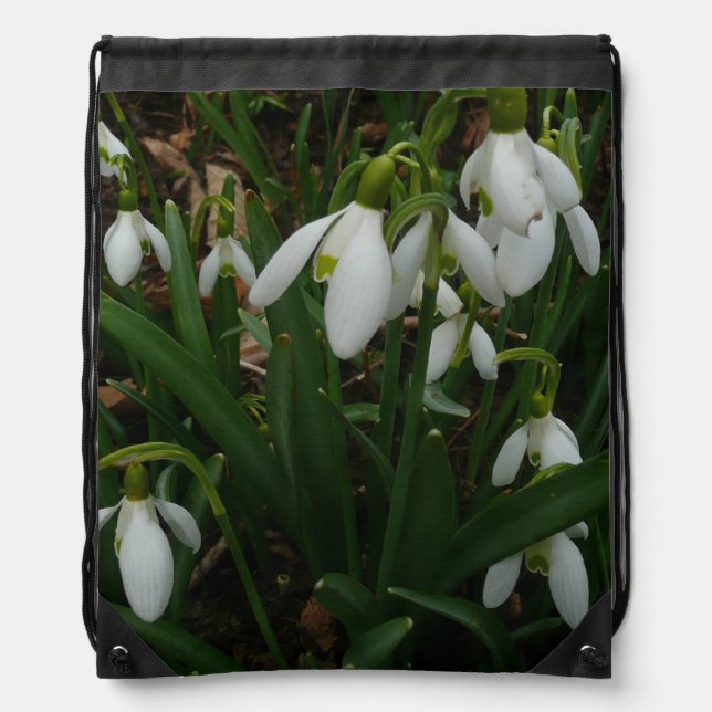 Snowdrops I (Galanthus) White Spring Flowers Drawstring Bag (Front)