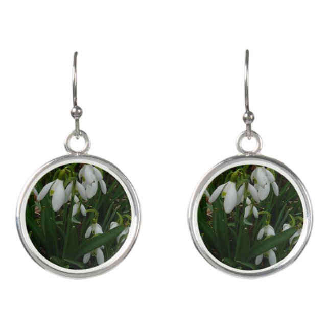 Snowdrops I (Galanthus) White Spring Flowers Earrings (Front)