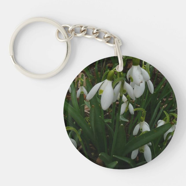 Snowdrops I (Galanthus) White Spring Flowers Keychain (Front)