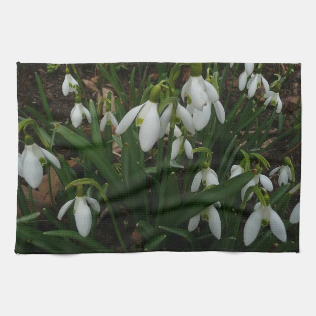 Snowdrops I (Galanthus) White Spring Flowers Kitchen Towel (Horizontal)