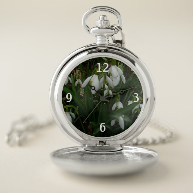 Snowdrops I (Galanthus) White Spring Flowers Pocket Watch (Inside)