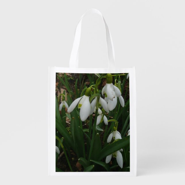 Snowdrops I (Galanthus) White Spring Flowers Reusable Grocery Bag (Front)