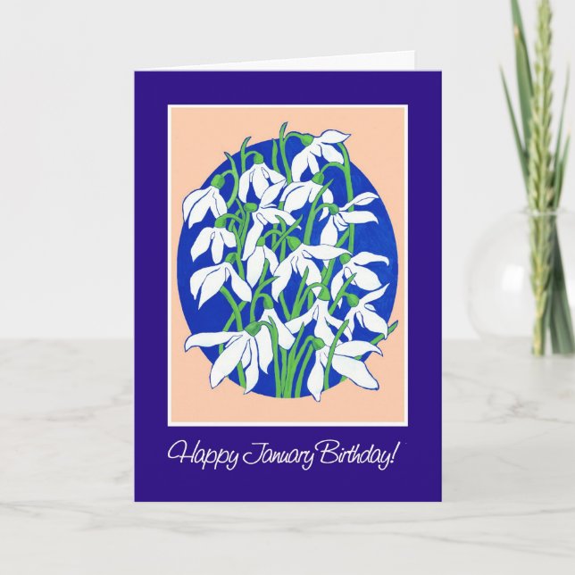 Snowdrops January Birthday Card (Front)