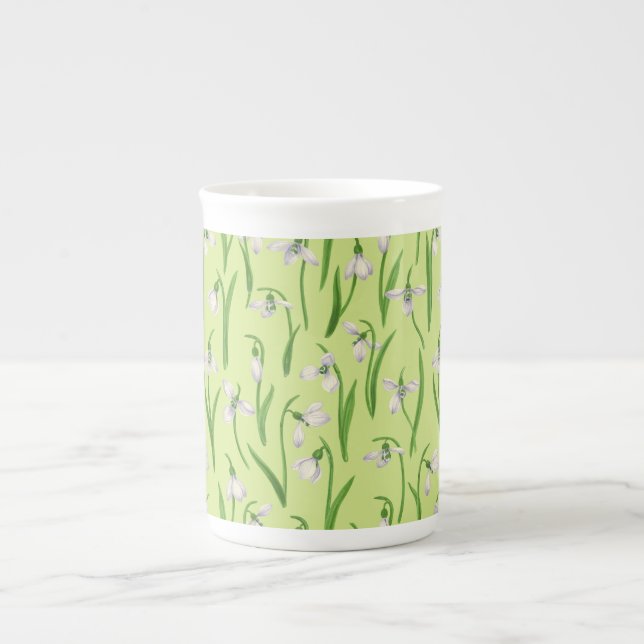 Snowdrops on honey dew bone china mug (Front)