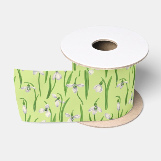 Snowdrops on honey dew satin ribbon (Spool)