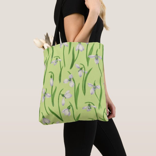 Snowdrops on honey dew tote bag (Close Up)