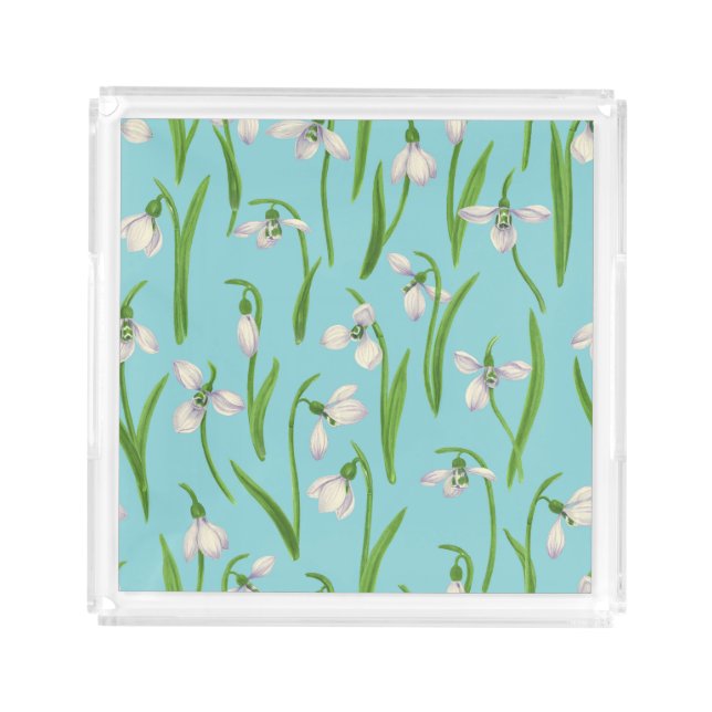 Snowdrops on pool blue acrylic tray (Front)
