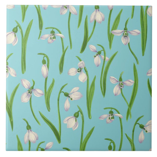 Snowdrops on pool blue ceramic tile (Front)