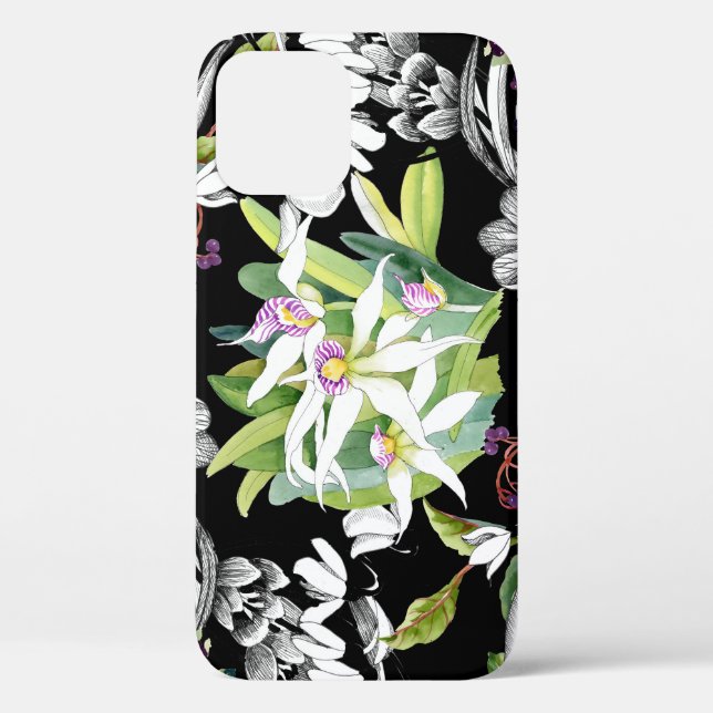 Snowdrops & Orchids: Sketched Black Pattern Case-Mate iPhone Case (Back)