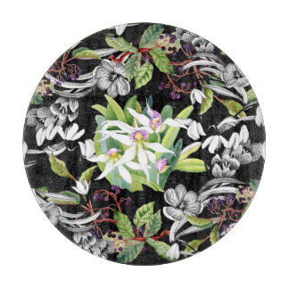 Snowdrops & Orchids: Sketched Black Pattern Cutting Board