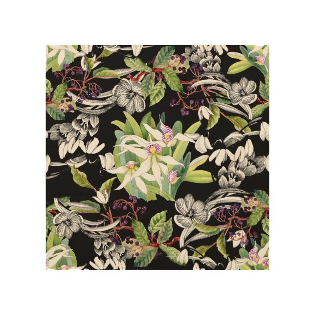 Snowdrops & Orchids: Sketched Black Pattern Wood Wall Art (Front)