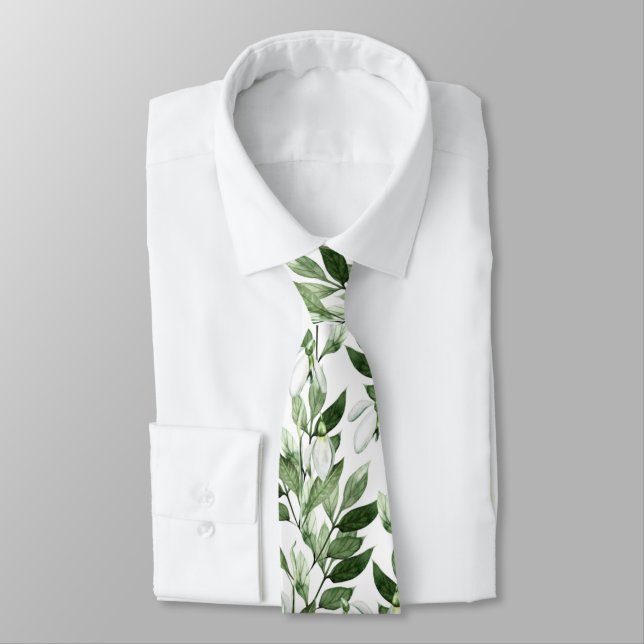 Snowdrops Pattern  Neck Tie (Tied)