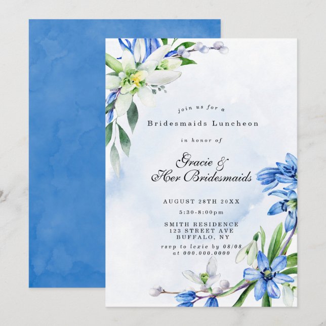 Snowdrops Scilla Bridesmaids Luncheon Invite (Front/Back)