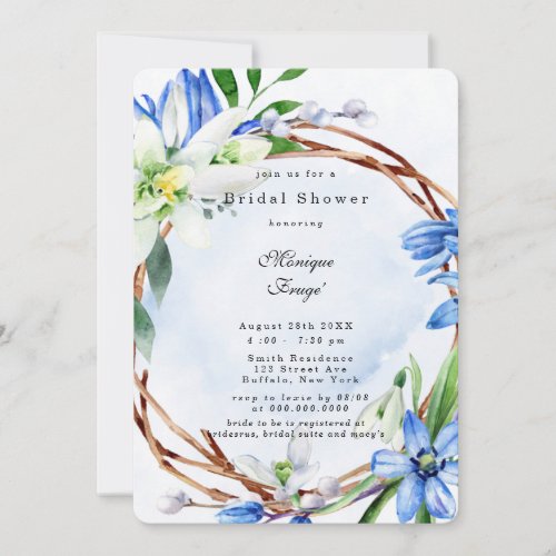 Snowdrops Scilla Spring Floral Bridal Shower Invitation