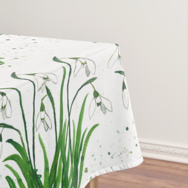 Snowdrops Spring floral watercolor white Easter  Tablecloth (In Situ)