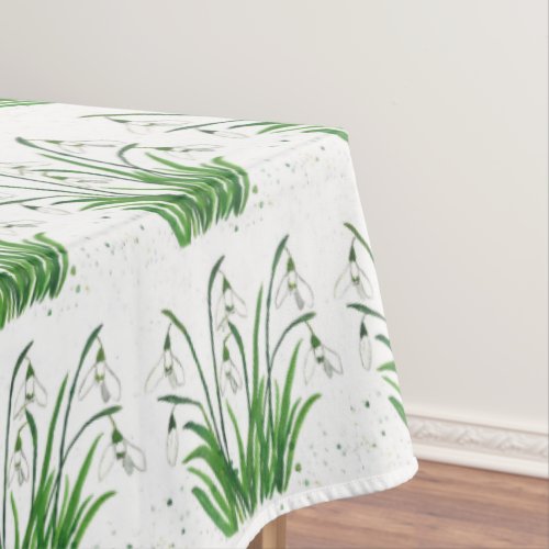 Snowdrops Spring floral watercolor white Easter Tablecloth
