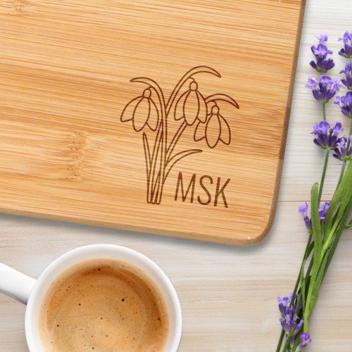 Snowdrops _ Spring Flowers Monogram Initials Cutting Board