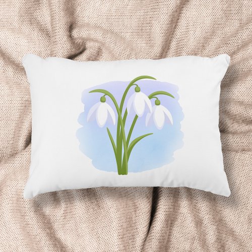 Snowdrops _ Spring Flowers on Watercolor Blue Accent Pillow