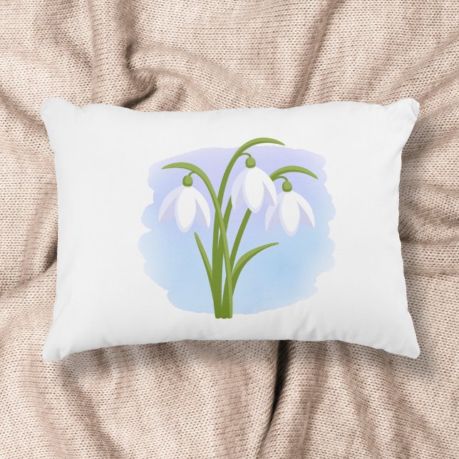 Snowdrops - Spring Flowers on Watercolor Blue Accent Pillow (Creator Uploaded)