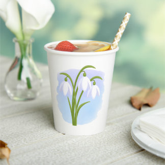 Snowdrops - Spring Flowers on Watercolor Blue Paper Cups