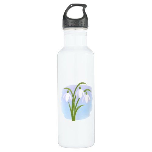 Snowdrops _ Spring Flowers on Watercolor Blue Water Bottle
