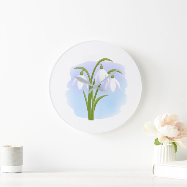 Snowdrops - Spring Flowers on Watercolor Large Clock (Home)