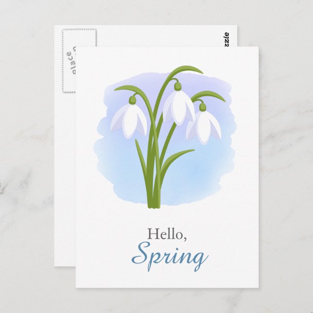 Snowdrops - Spring Flowers Watercolor Blue Quote Postcard (Front/Back)